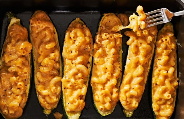 mac and cheese stuffed zucchini baking dish of mac and cheese stuffed zucchini