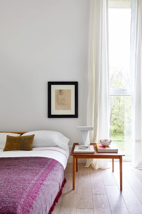 bedroom with japanese furniture and pink bedding