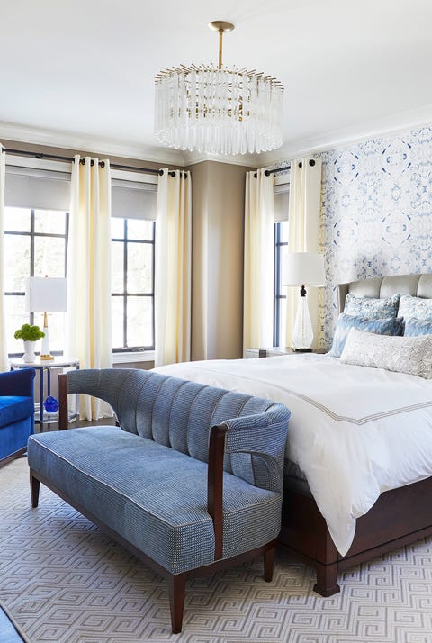 blue and white contemporary bedroom