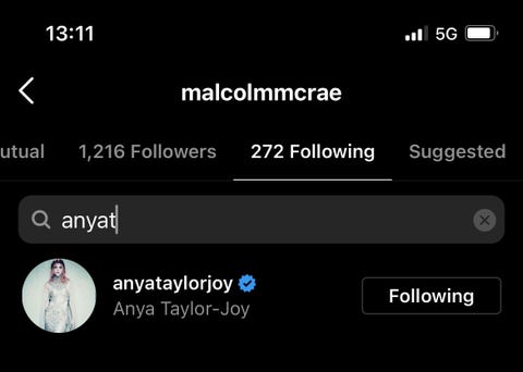 Anya and Malcolm following each other on Instagram anya and malcolm following each other on instagram