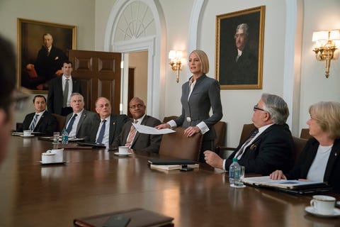 Claire Underwood and her cabinet in House of Cards Claire Underwood and her cabinet in House of Cards
