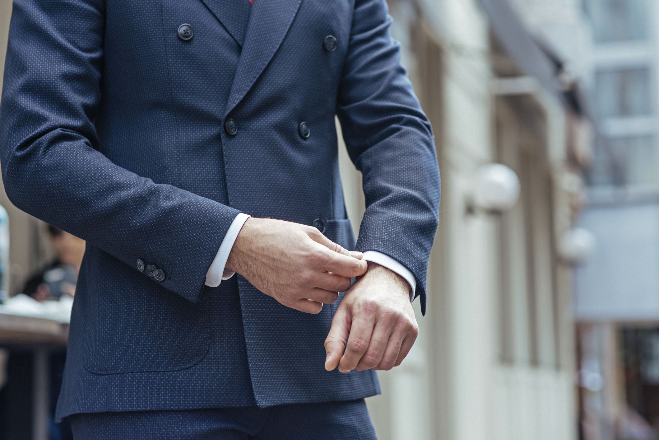 Hawes & Curtis Navy Chalk Stripe Double Breasted Slim Suit Jacket