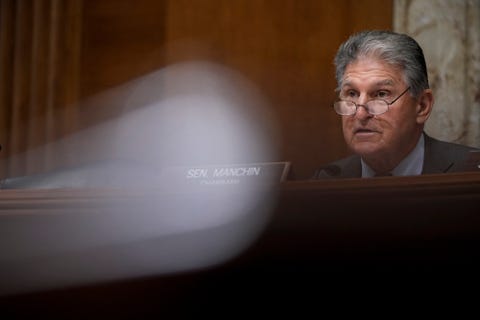 washington, dc   june 15 committee chairman sen joe manchin d wv speaks during a senate committee on energy and natural resources hearing on capitol hill june 15, 2021 in washington, dc the hearing focused on president biden's budget request for the department of energy for fiscal year 2022 photo by drew angerergetty images