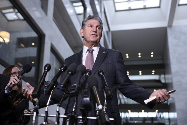 washington, dc   october 06 sen joe manchin d wv speaks at a press conference outside his office on capitol hill on october 06, 2021 in washington, dc manchin spoke on the debt limit and the infrastructure bill photo by anna moneymakergetty images