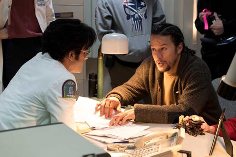 justin theroux and cary joji fukunaga on the set of 'maniac'