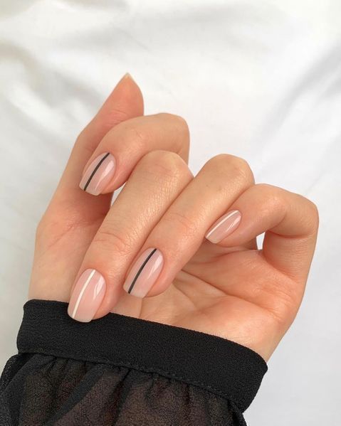 black and white striped french manicure