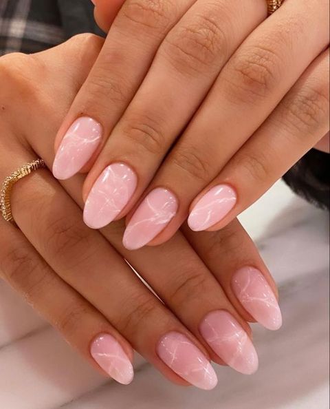 spring pink marble manicure