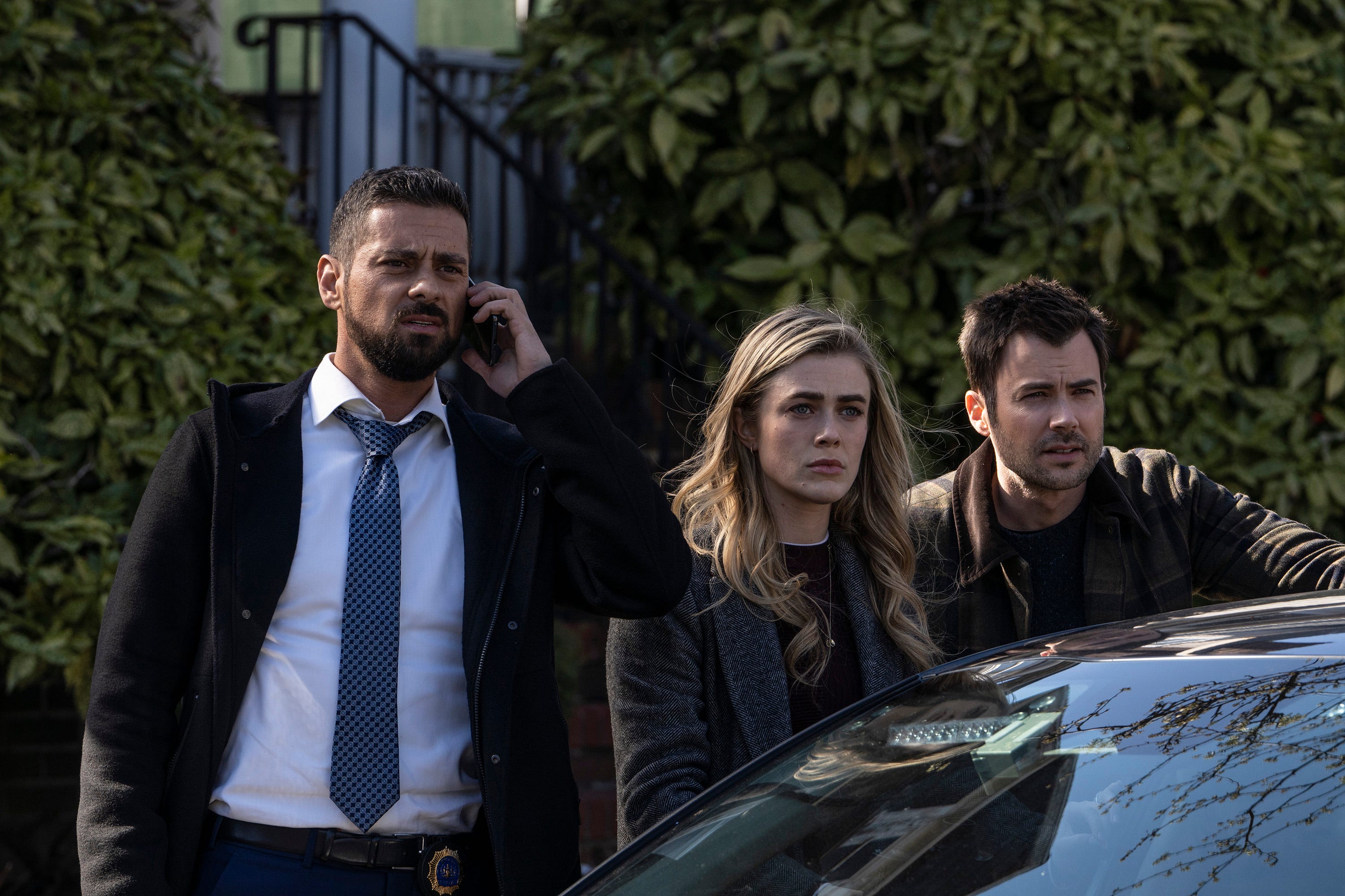 manifest mayday del 2 Episod 313 bilden LR jr Ramirez som jared vazquez, melissa roxburgh som michaela sten, matt länge zeke landon foto av peter kramernbcnbcu foto bank via getty images