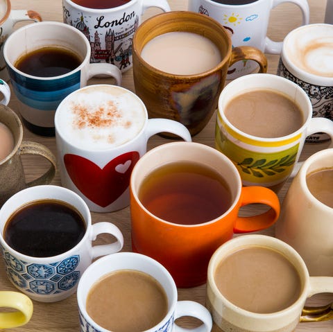 Many cups of tea, coffee and hot chocolate
