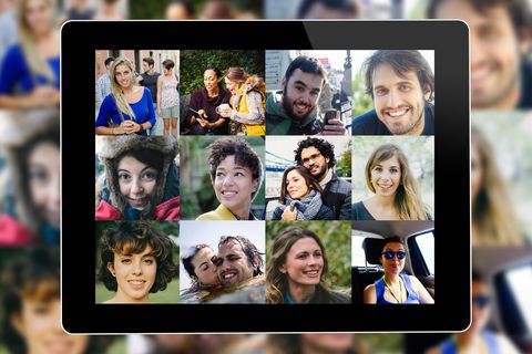 Many people portrait on a tablet screen