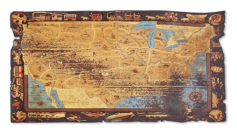 united states map   patterned ‘linoleum’ rug