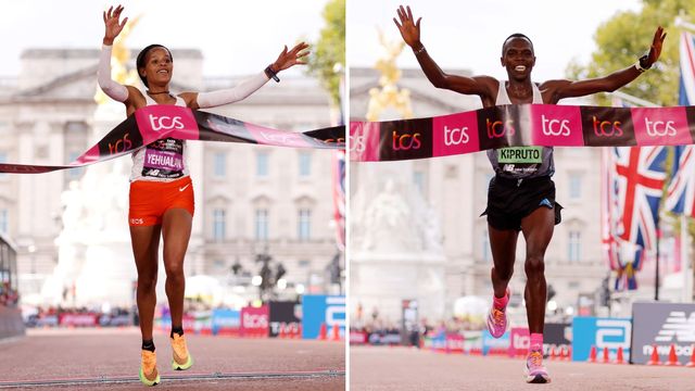 los ganadores del maratón de londres 2022, yalemzerf yehualaw y amos kipruto