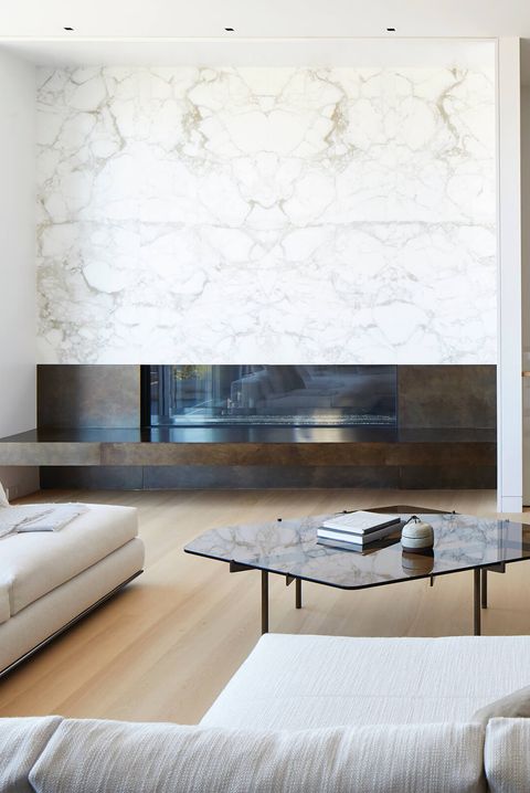 modern white marble fireplace