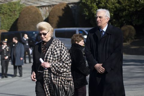 Margherita Agnelli and her husband Serge De Pahlin at the funeral of their mother Marella in 2019.