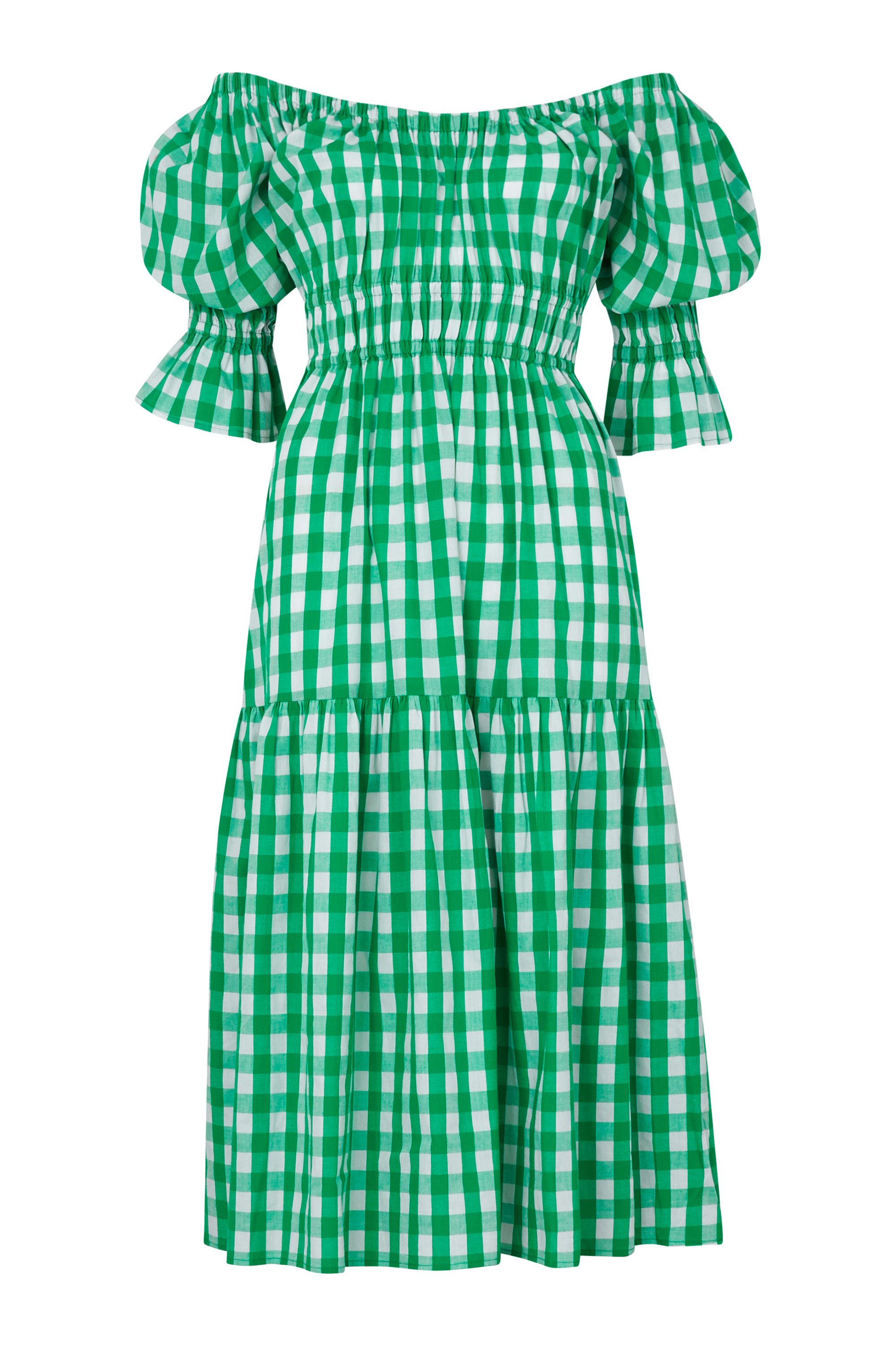 green and white gingham dress