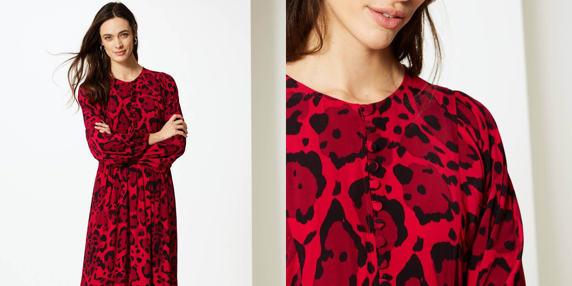 red and pink animal print dress