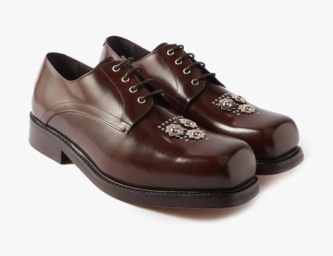 brown martlett stud embellished leather derby shoes