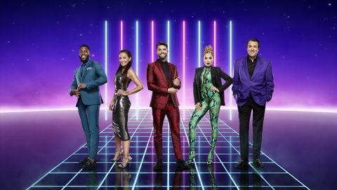 this image and the information contained herein is strictly embargoed until 0001 saturday 5th december 2020from bandicoot tvthe masked singer sr2 on itvpictured mo gilligan, davina mccall, joel dommett, rita ora and jonathan rossthis photograph is c itv plc and can only be reproduced for editorial purposes directly in connection with the programme or event mentioned above, or itv plc once made available by itv plc picture desk, this photograph can be reproduced once only up until the transmission tx date and no reproduction fee will be charged any subsequent usage may incur a fee this photograph must not be manipulated excluding basic cropping in a manner which alters the visual appearance of the person photographed deemed detrimental or inappropriate by itv plc picture desk  this photograph must not be syndicated to any other company, publication or website, or permanently archived, without the express written permission of itv picture desk full terms and conditions are available on the website wwwitvcompresscentreitvpicturestermsfor further information please contactjameshilderitvcom  0207 157 3052