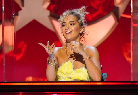 the masked singer series 2   rita ora points to the stage and smiles