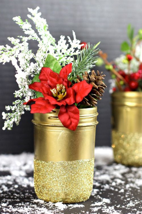 Christmas Mason Jar Decorations In Red Or Green 