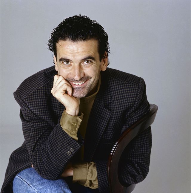 italian actor and director massimo troisi smiling sitting on a chair 1989  photo by rino petrosino\mondadori via getty images