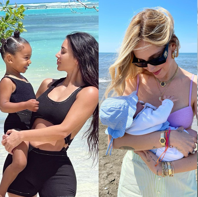 celebrity mom and children matching swimsuits
