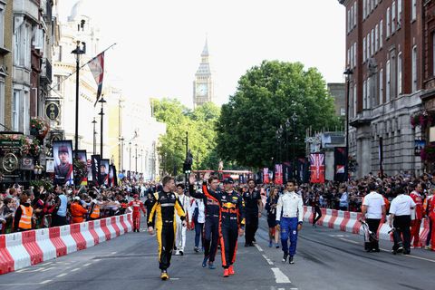f1 live in london takes over trafalgar square car parade