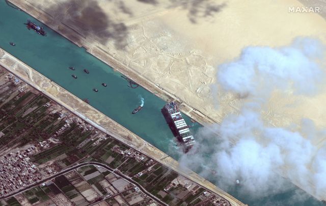 stuck ship ever given, suez canal    march 29, 2021  maxar new high resolution satellite imagery of the suez canal and the container ship ever given that remains stuck in the canal north of the city of suez, egypt