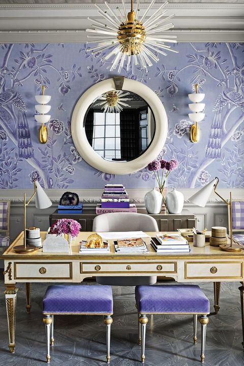 Room, Interior design, Table, Furniture, Wall, Ceiling, Interior design, Purple, Mirror, Violet, 