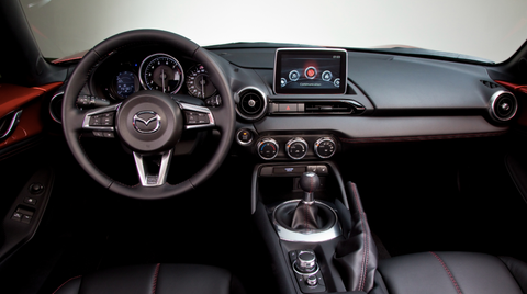 Land vehicle, Vehicle, Car, Center console, Mazda, Steering wheel, Personal luxury car, Luxury vehicle, Gauge, Mazda mx-5, 