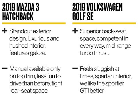 19 Mazda 3 Vs 19 Vw Golf Small Hatchbacks With Manual Transmissions