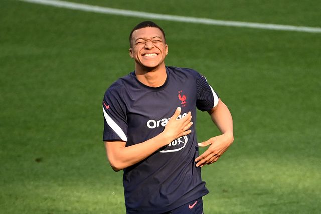 france's forward kylian mbappe grimaces during a training session at the allianz riviera stadium in nice, southern france on june 1, 2021, on the eve of the friendly football match between france and wales photo by franck fife  afp photo by franck fifeafp via getty images