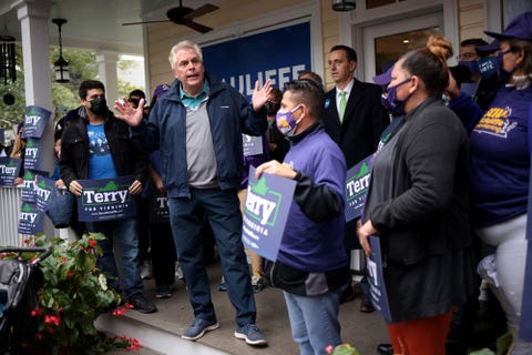 Virginia Gubernatorial Candidate Terry McAuliffe Attends Canvass Kickoff Event On Election Day falls church, virginia november 02 democratic gubernatorial candidate, former virginia gov terry mcauliffe speaks to supporters during a canvass kickoff event on november 02, 2021 in falls church, virginia virginia and new jersey hold off year elections today in the first major elections since us president joe biden's victory in 2020 virginia's gubernatorial race pits republican candidate glenn youngkin against democratic gubernatorial candidate, former virginia gov terry mcauliffe photo by win mcnameegetty images