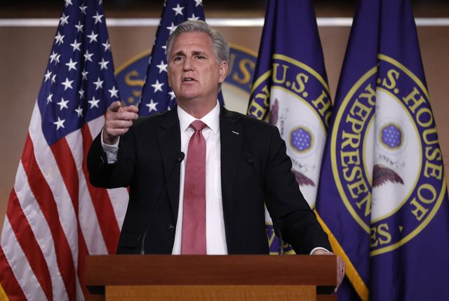 washington, dc   january 21 house minority leader kevin mccarthy r ca speaks during his weekly press conference on january 21, 2021 in washington, dc minority leader mccarthy held his first press conference as the biden administration takes office photo by justin sullivangetty images