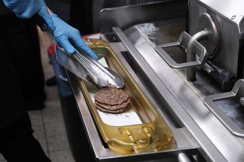 moscow, russia   january 30, 2020 frying patties for burgers in a mcdonalds restaurant in pushkin square, the first to have opened in the soviet union initially, the fast food chain planned to cut prices for big macs, hamburgers, cheeseburgers and chicken burgers back to its 1990 level, three roubles, just on january 31 in this particular restaurant, to mark its 30th birthday however, mcdonalds has decided otherwise, considering recommendations of the moscow government to avoid any mass events amid the outbreak of a pneumonia like coronavirus alexander shcherbaktass photo by alexander shcherbak\tass via getty images