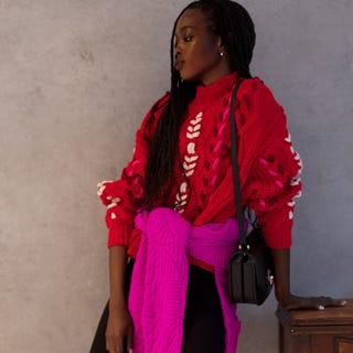 the essentials pearl earrings cable knit sweater leggings clogs