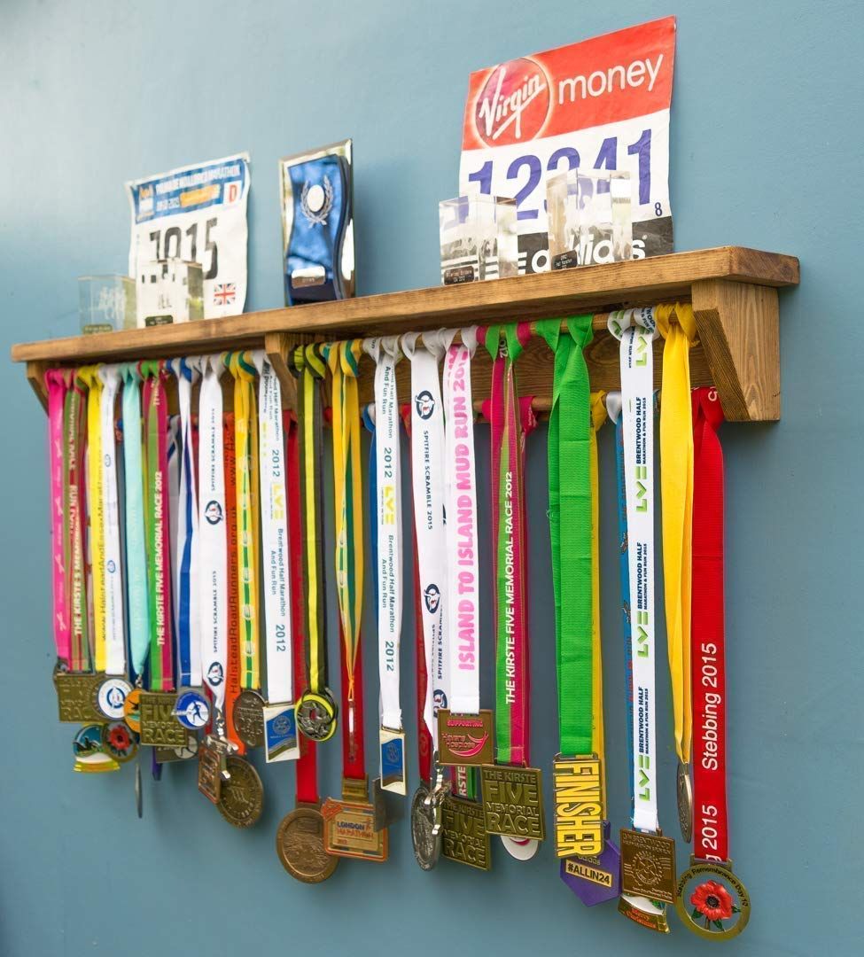 Large Personalized Medal Display Rack w/15 Hooks 