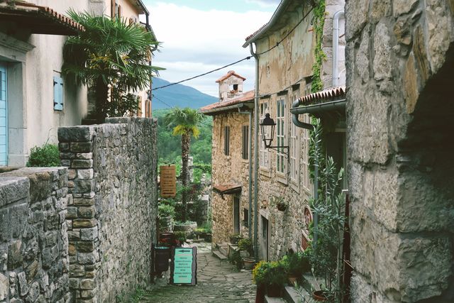 medieval alley in hum, smallest town in the world in istria, croatia