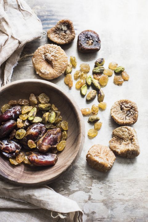 mediterranean dried fruits in bowl, close up