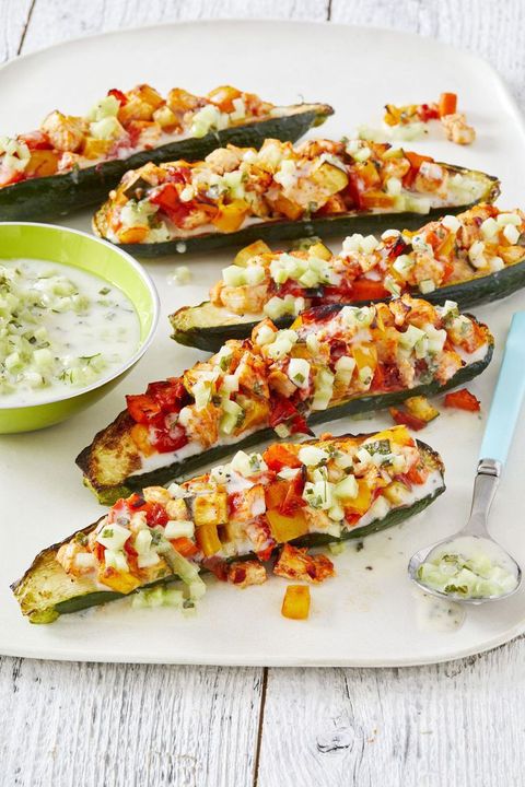 4th of july appetizers mediterranean zucchini boats with kefir mint topping