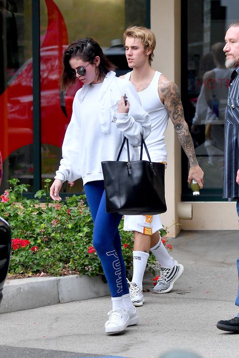 Selena Gomez and Justin Bieber leaving Pilates