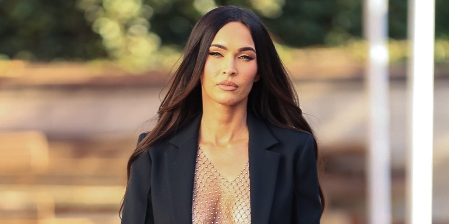 Megan Fox Went Out in an Open Blazer and a Completely See-Through Net Top