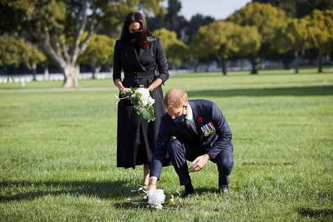 meghan markle and prince harry during remembrance sunday in los angeles, paying respects at a cemetery