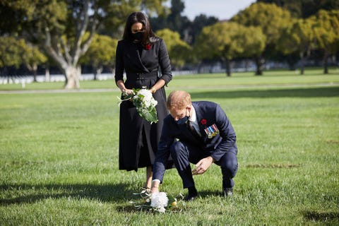 meghan markle and prince harry during remembrance sunday in los angeles, paying respects at a cemetery