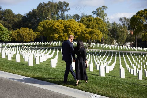 meghan markle and prince harry during remembrance sunday in los angeles, paying respects at a cemetery