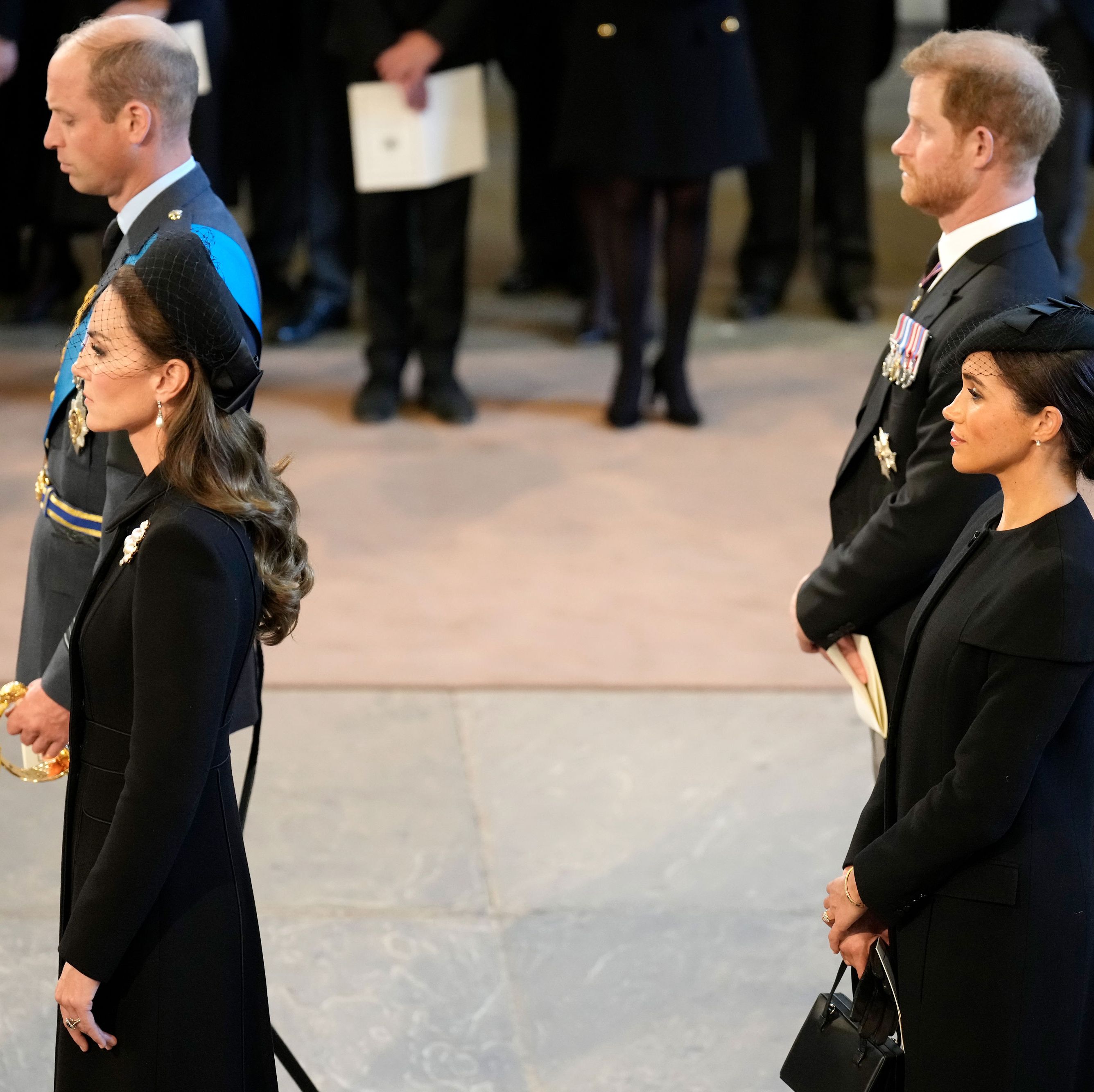Meghan Markle and Kate Middleton Reunite But Keep Space at Queen's Coffin Procession