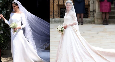 How Meghan Markle S Royal Wedding Dress Compared To Kate Middleton Meghan Markle Kate Middleton Wedding Dress Comparison