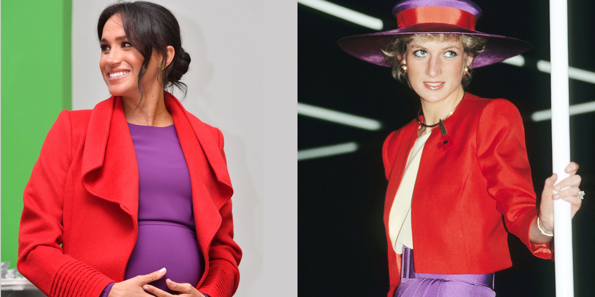 Meghan Markle S Red And Purple Look Channeled One Of Princess Diana S Famous Outfits