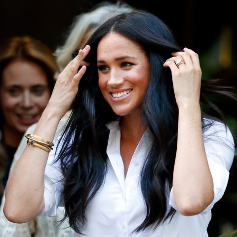 A picture of Meghan Markle, Duchess of Sussex, with soft waves in her hair (styled by George Northwood)