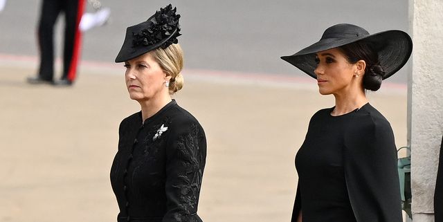 london, england september 19 sophie, countess of wessex and meghan, duchess of sussex at wellington arch during the state funeral of queen elizabeth on september 19, 2022 in london, england elizabeth alexandra mary windsor was born in bruton street, mayfair, london on 21 april 1926 she married prince philip in 1947 and ascended the throne of the united kingdom and commonwealth on 6 february 1952 after the death of her father, king george vi queen elizabeth ii died at balmoral castle in scotland on september 8, 2022, and is succeeded by her eldest son, king charles iii photo by david ramosgetty images